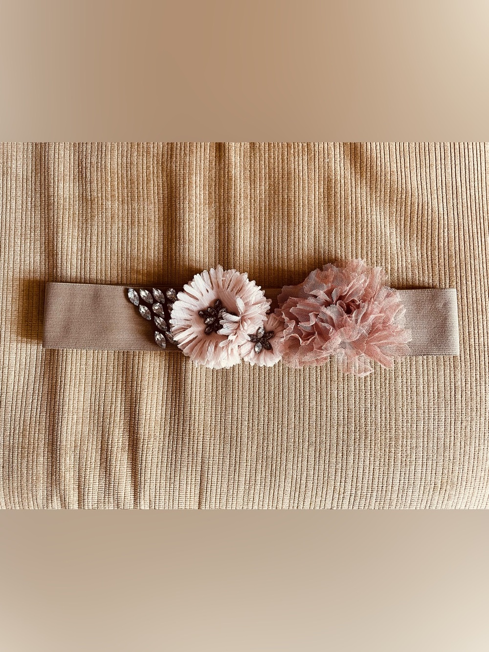 J.Crew 3D ruffle flower and rhinestone Elastic Waist Belt